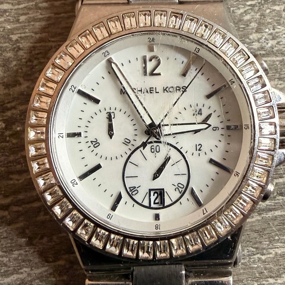 Michael Kors Accessories - Michael Kors Silver Chronograph Watch with Crystal Bezel